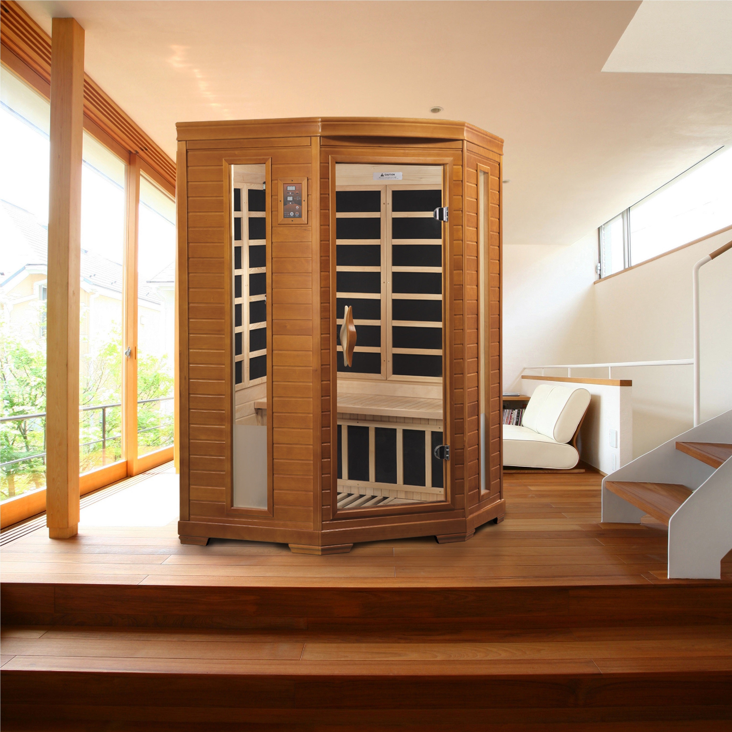 Dynamic "Heming Elite" FAR Infrared Sauna Ultra Low EMF Corner Unit with Hemlock Wood DYN-6225-02 ELITE